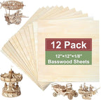 12Pack Basswood Sheets 1/8 Inch – 3mm Unfinished Plywood Boards 12"x12" by LYHLYA