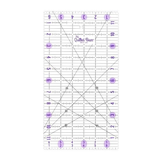 The Quilted Bear Rectangular Acrylic Quilting Ruler, 6.5" x 12" | Non-Slip by TheQuiltedBearsProducts