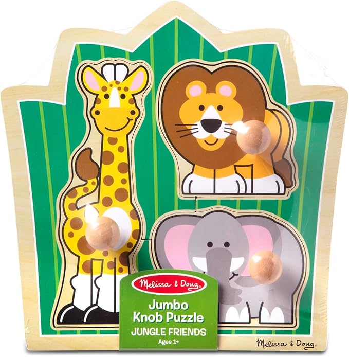 Melissa & Doug Jungle Friends Safari Animals Jumbo Knob Puzzle, Wooden Peg - Image 6