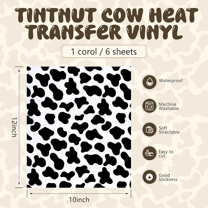 Tintnut Black Cow Heat Transfer Vinyl, easy cut & weed, stretch washable - Image 2