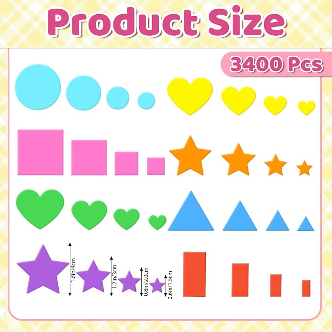 3400Pcs Foam Stickers Foam Shape Stickers Heart Star Square Geometric Sticker - Image 2