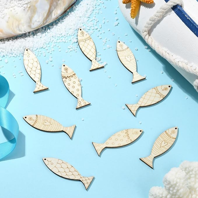 LiQunSweet 200 Pcs Mixed Styles Fish Unfinished Wood Cutout Ocean Sea Animals - Image 6