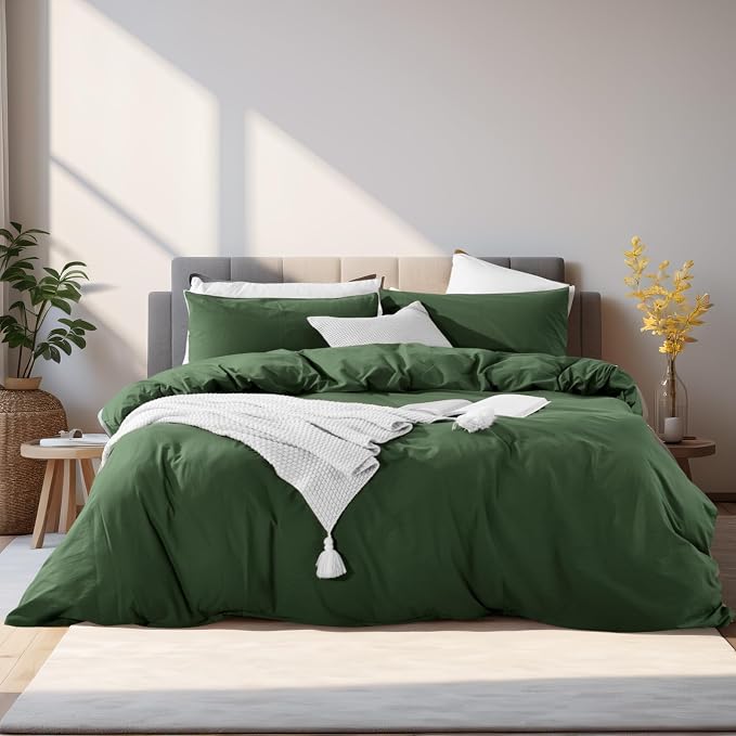 NEXHOME PRO Duvet Cover Set 100% Washed Cotton, Natural Linen Feel 3 Pieces - Image 3