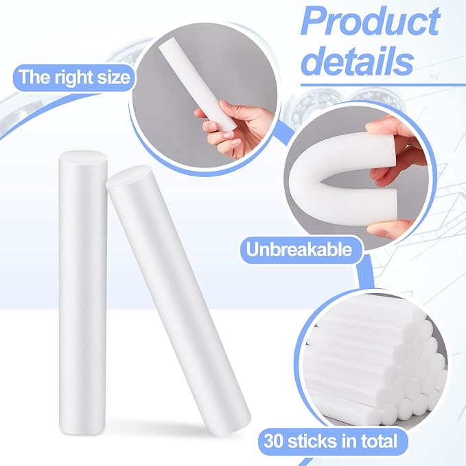 Fabbay 30 Pieces 6 Inch White Foam Cylinders - Image 3
