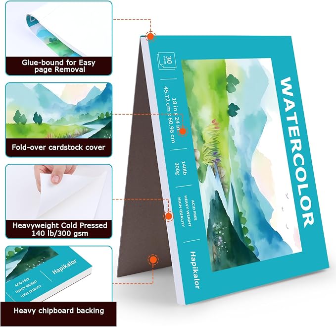 Hapikalor 18"x24" Large Watercolor Paper Pad, Art Supplies - Image 7