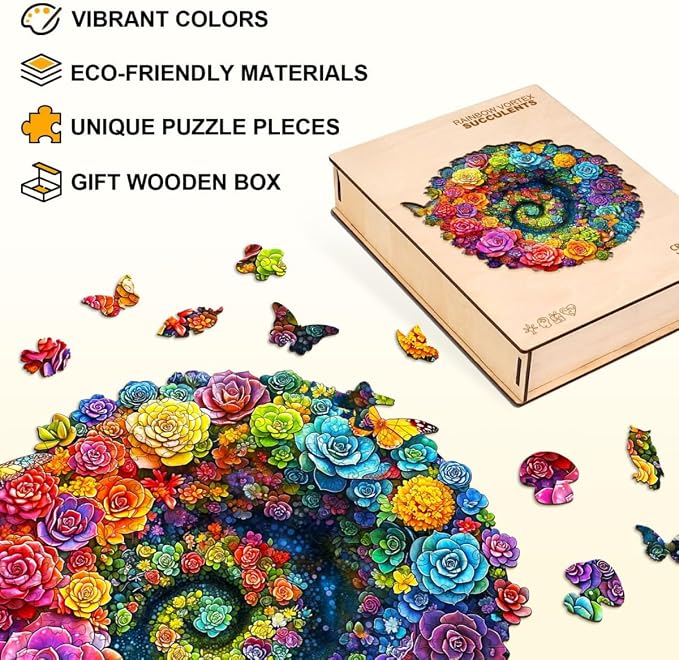 Rainbow Vortex Succulents Puzzles Adults Gifts Wooden 240 Pieces 13.4 * 12.7in - Image 3