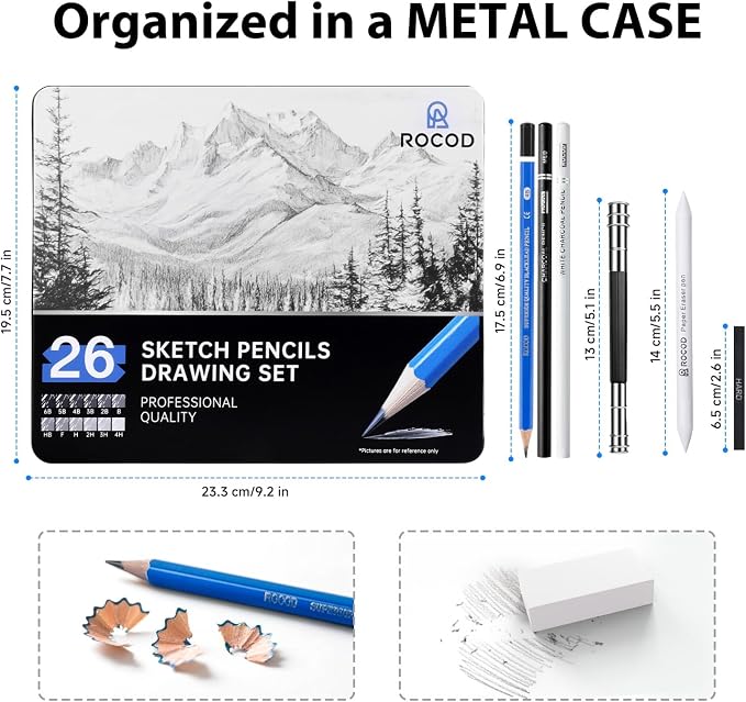 Sketch Pencils for Kids and Adults Drawing, 26-Piece Profession Sketching - Image 5