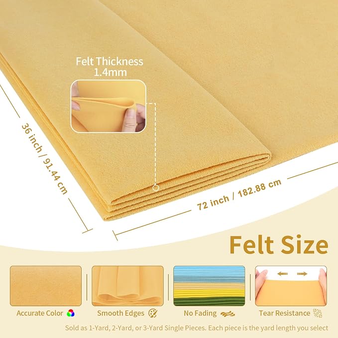 Butter Yellow Felt Fabric Sheet 72" X 36", 1.4mm Thick Large Soft Durable - Image 2