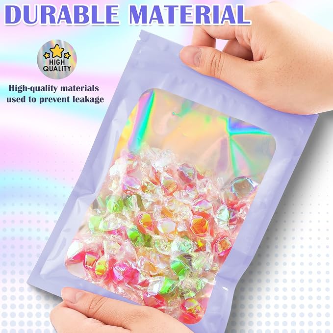 JETMORE 100 Pcs Mylar Bags, Smell Proof Bags Foil Pouch, Holographic Resealable - Image 4