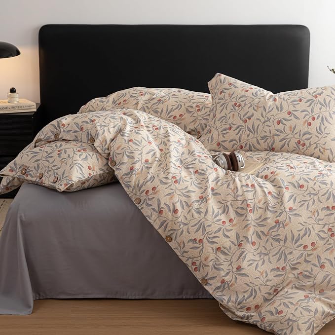 mixinni Cotton Linen Floral Duvet Cover Set King Size – Vintage Botanical Print - Image 5