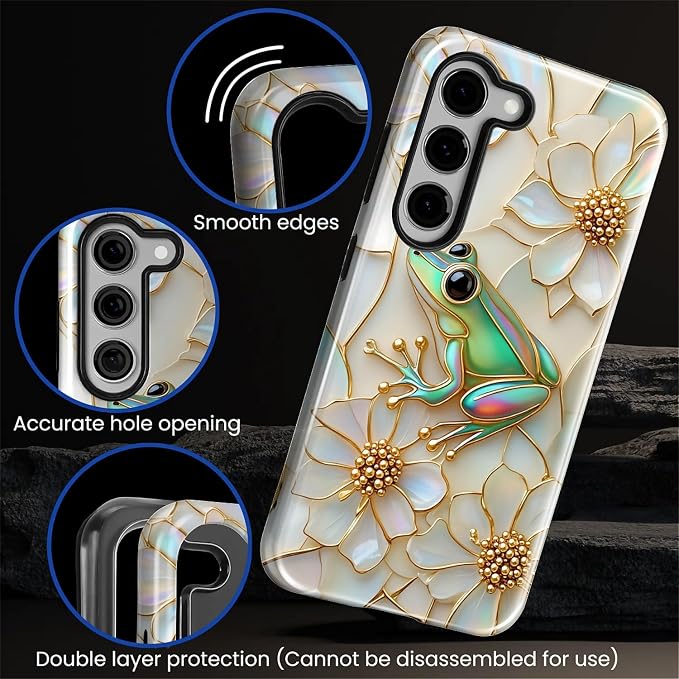 for Samsung Galaxy S23 Case, Stained Glass Frog Flowers Pattern Glossy 2 in 1 - Image 5