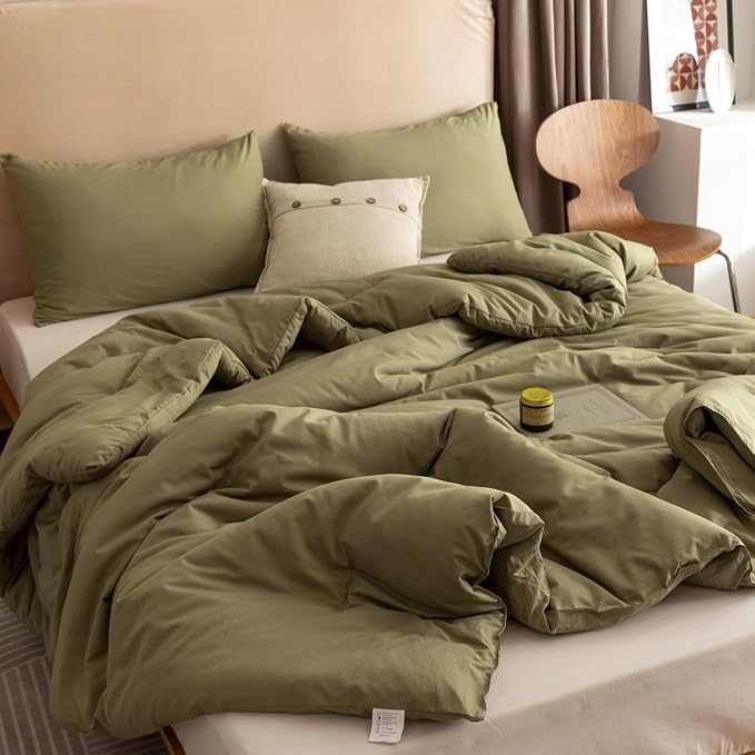 ROSGONIA California King Comforter Set Olive Green, All Season Bedding Blanket - Image 3