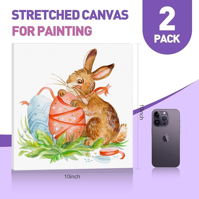 ESRICH 10x10 Stretched Canvas for Painting, 2 Pack Square Canvas for Painting - Image 2