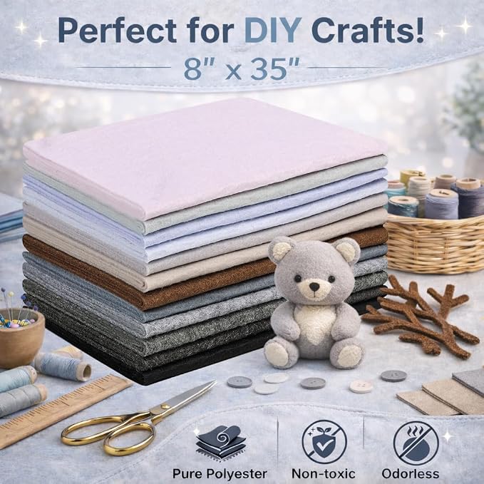Large Stiff Felt Sheets 8"x35" – 12 Assorted Colors Felt Fabric Bundle Pack - Image 4
