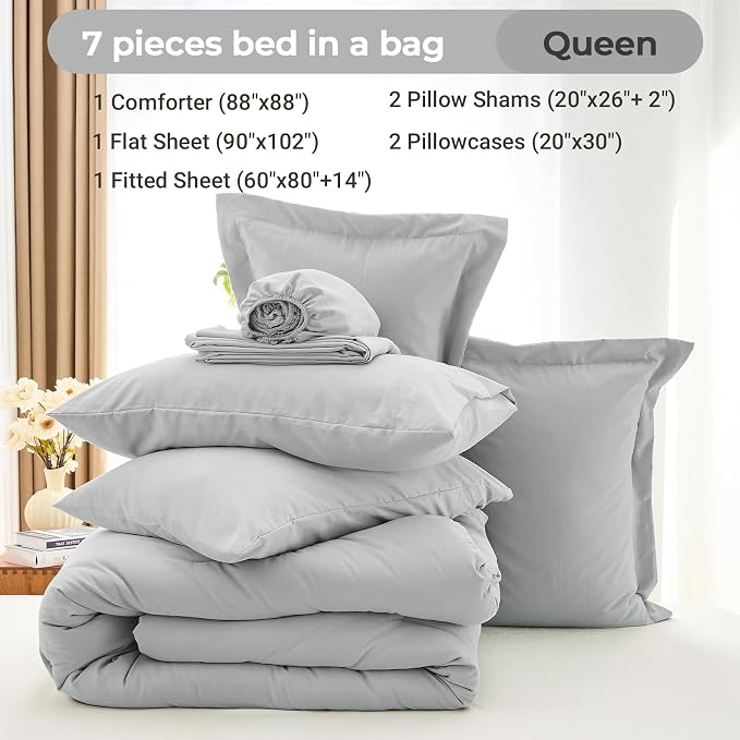 MUXHOMO 7 Pieces Queen Comforter Set, Soft Bed in a Bag Queen Size, All Season - Image 4