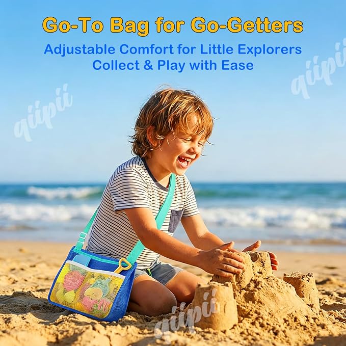 qiipii 1 Pack Beach Mesh Bag Shell Collecting Bag Beach Sand Toy Bags - Image 6