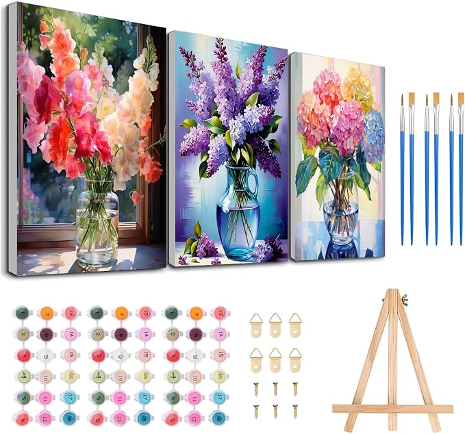 3 Pack Framed Paint by Numbers Flower by MeothanDiamondPainting