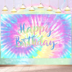 8x6ft Tie Dye Happy Birthday Backdrop Macaron Pastel Girls Birthday Background - Image 8