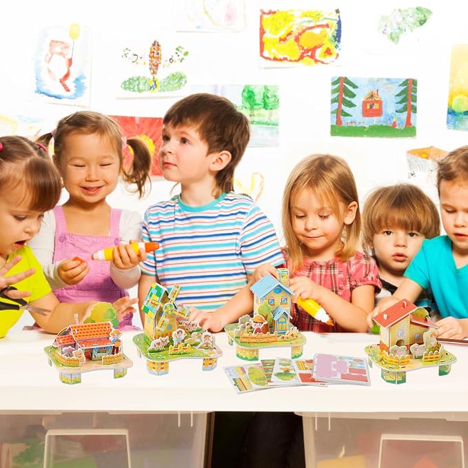 LOMIMOS 3D Cartoon Puzzles for Kids，6 House Building Kit Creative DIY Jigsaw - Image 6