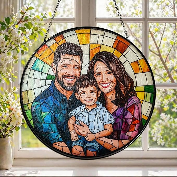 Personalized Family Stained Glass Sun Catcher, Customized Stained Glass Window - Image 4