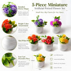 5Pcs Miniature Dollhouse Flowers, Artificial Potted Plants, Fairy Garden Decor - Image 3