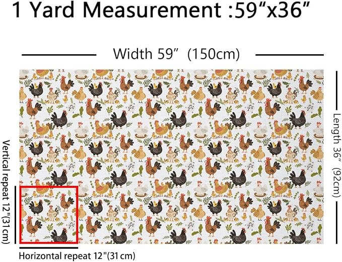 Farm Chickens Fabric by The Yard, Cartoon Country Hen Rooster Flannel Polyester - Image 2