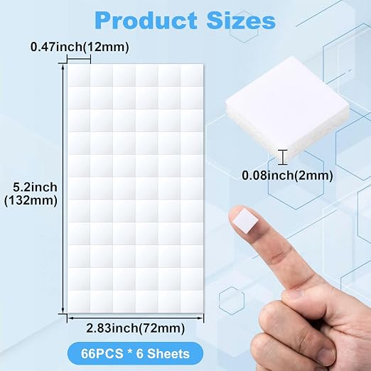 Joez Wonderful 6 Sheets Foam Adhesive Squares, Self Adhesive, Double Sided - Image 2