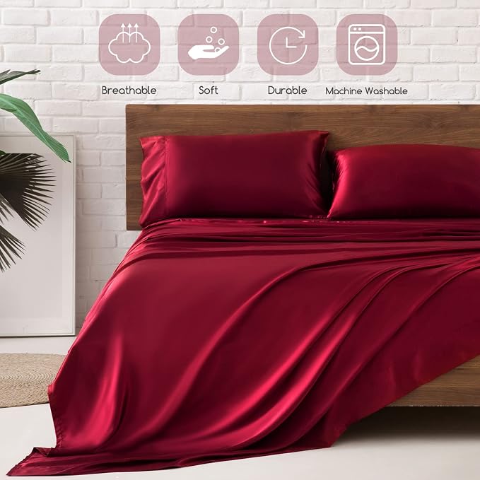 MR&HM Satin Bed Sheets, Twin Size Sheets Set - Image 5