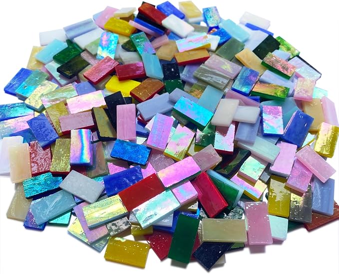 Rectangle Iridescent Glass Mosaic Tiles, 320 Pieces Colorful Stained Glass by KALUCION