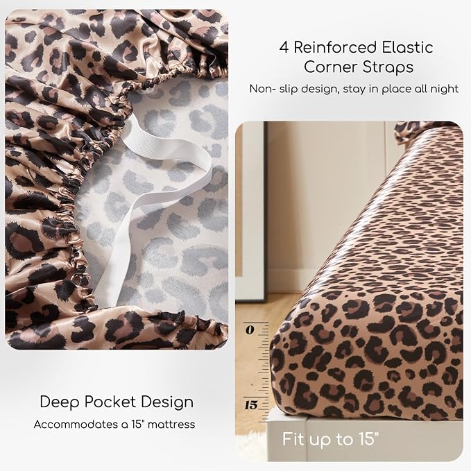 MR&HM Satin Bed Sheets with Elastic Corner Straps, Full Size Sheets Set - Image 4