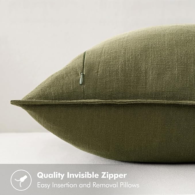 MIULEE Decorative Linen Euro Sham Pillow Covers 24x24 Inch Green ​Boho - Image 3