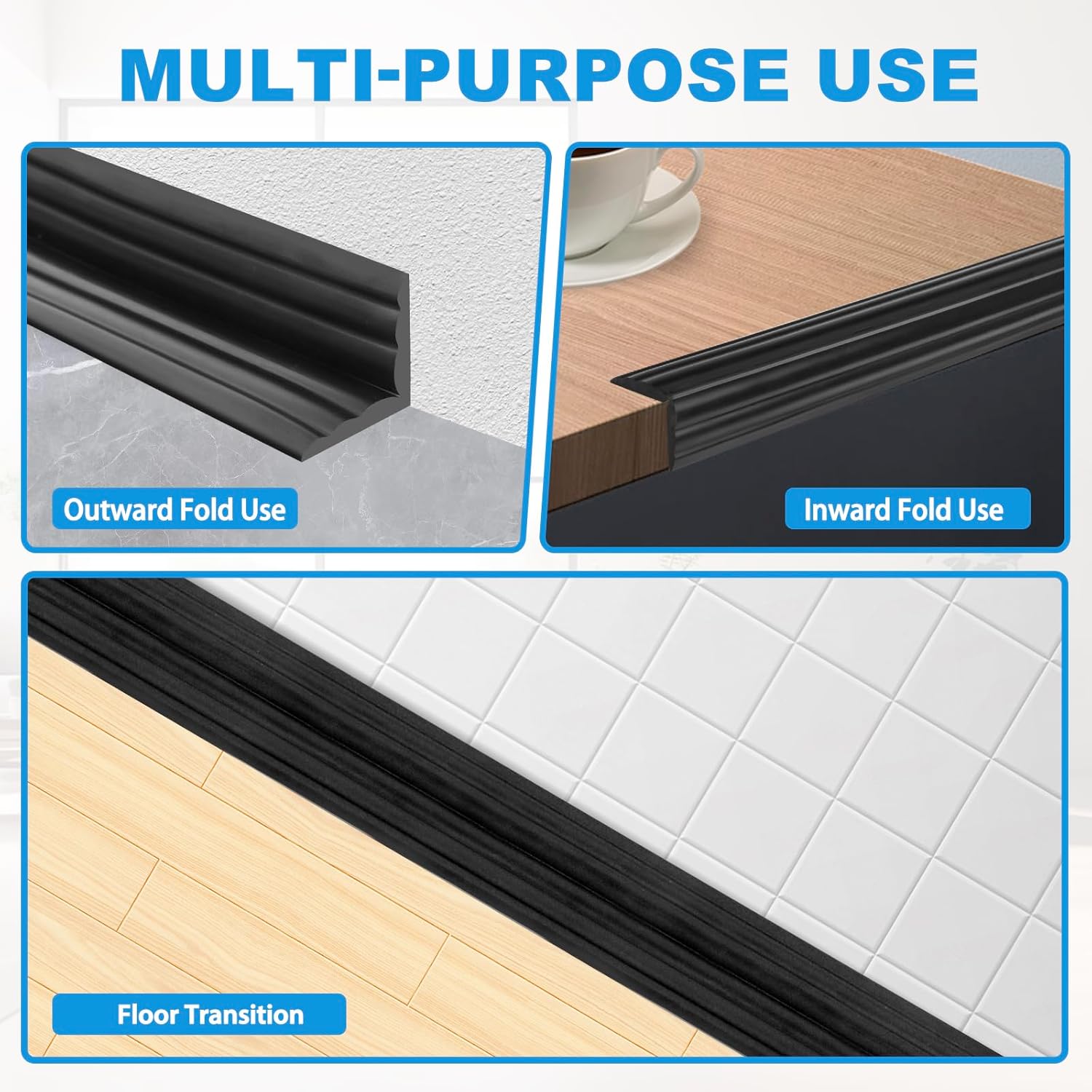 Wall Corner Protector Peel and Stick Corner Trim Molding Flexible Inside & Outside Wall Edge Guard Self Adhesive Moulding Trim for Edge Use, Black, 0.8” W x 40’ L