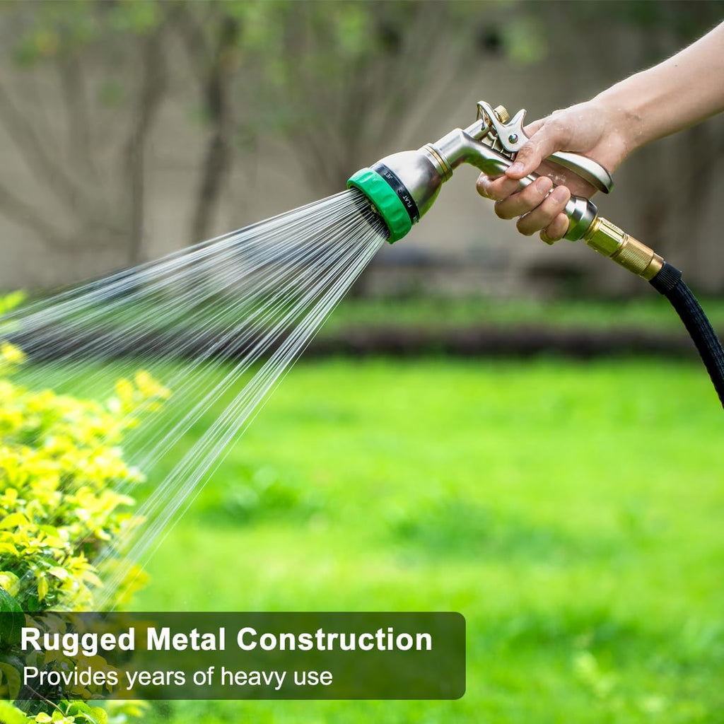 FANHAO Heavy Duty Garden Hose Nozzle, 100% Metal Water Hose Sprayer with 7 Spray Patterns, Ergonomic Rear Trigger, High Pressure Water Nozzle Sprayer for Watering Plants, Washing Car and Pet