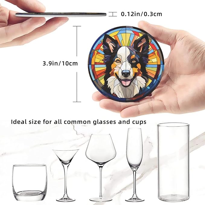 Drink Coaster Set of 6, Border Collie Dog Mom Lover Gift, Leather Drink Coasters - Image 3