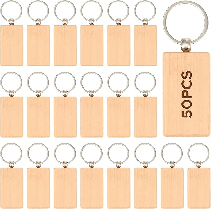 OMTech Wooden Keychain Blanks, Wood Key Chain Bulk, Unfinished Wooden Key Rings by OMTech