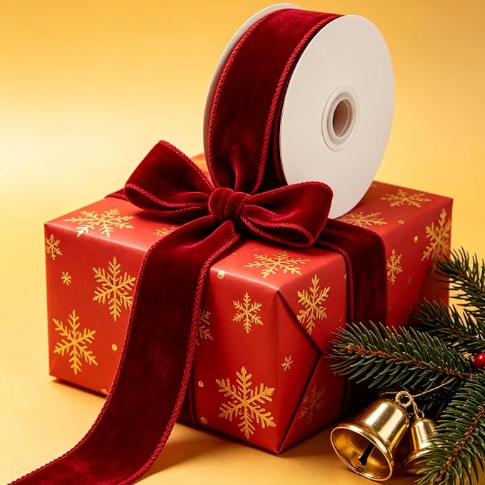 Songye Velvet Ribbon 10 Yards Christmas Velvet Wired Ribbons - Image 5