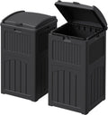 Devoko 33 Gallon Outdoor Trash Can with Dual Lid, Heavy Duty Waterproof Resin Garbage Bins Outside, Hideaway Waste Bins for Patio, Outside Pool, Backyard and Deck (2, Black)
