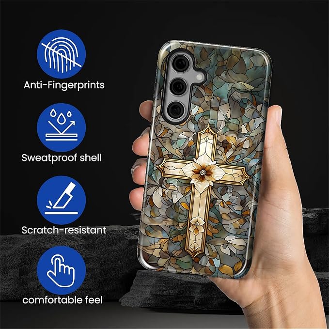 for Samsung Galaxy S25 FE Case, Christian Cross Stained Glass Pattern Glossy 2 - Image 5