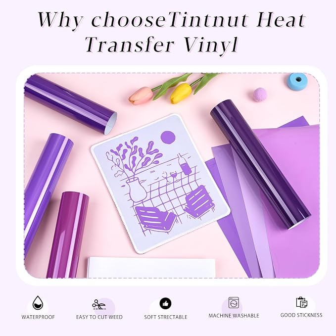 Tintnut Purple Heat Transfer Vinyl, 18 Sheets 12"x10" Iron on Vinyl | Purple - Image 3
