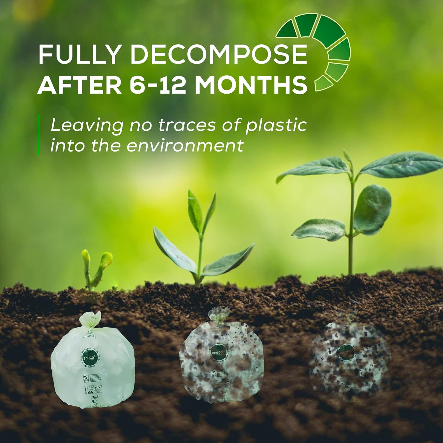 (Include 10 Bonus Bags) ANECO 100% Compostable Waste Bags 2.6 Gallon, Extra Thick Kitchen Small Compost Bags for Countertop Bin, 110 Count (100 + 10 Extra)