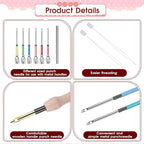 12 Pcs Punch Needle Kit, Embroidery Punch Needle Tool Wooden Handle Embroidery - Image 3