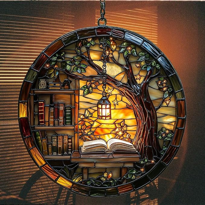 Forest Library Bookshelves Acrylic Suncatcher Stained Glass Effect Window Car - Image 7