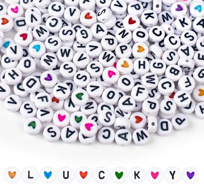 1000PCS Colourful Letter Beads for Threading, 4 x 7 MM, A-Z White Letter Beads by SUTOUG