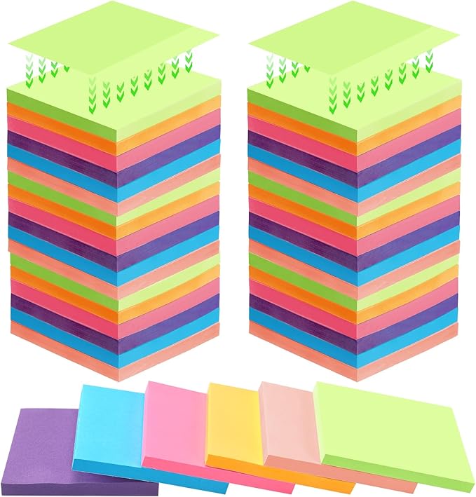 Kajaia 24 Pads Full Adhesive Sticky Notes Colorful Sticky Notes Adhesive Memo by Kajaia