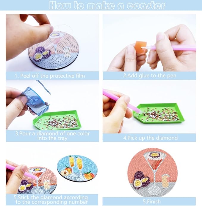 8 Pcs Cocktail Diamond Painting Coasters Kits - Image 7