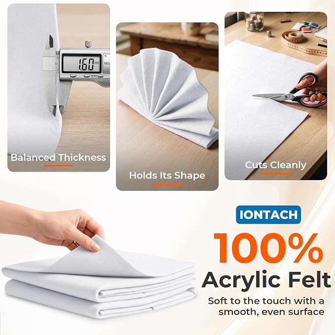 IONTACH 18" X 18" Soft Felt Sheets 1.6mm Thick | Acrylic Felt Fabric Sheets - Image 3