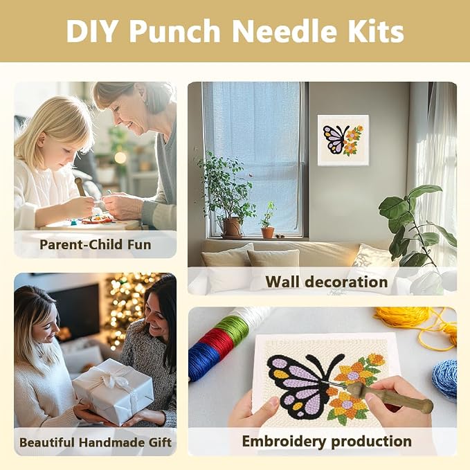 Doodlream Butterflies and Flowers DIY Punch Needle Embroidery Kit - Image 4