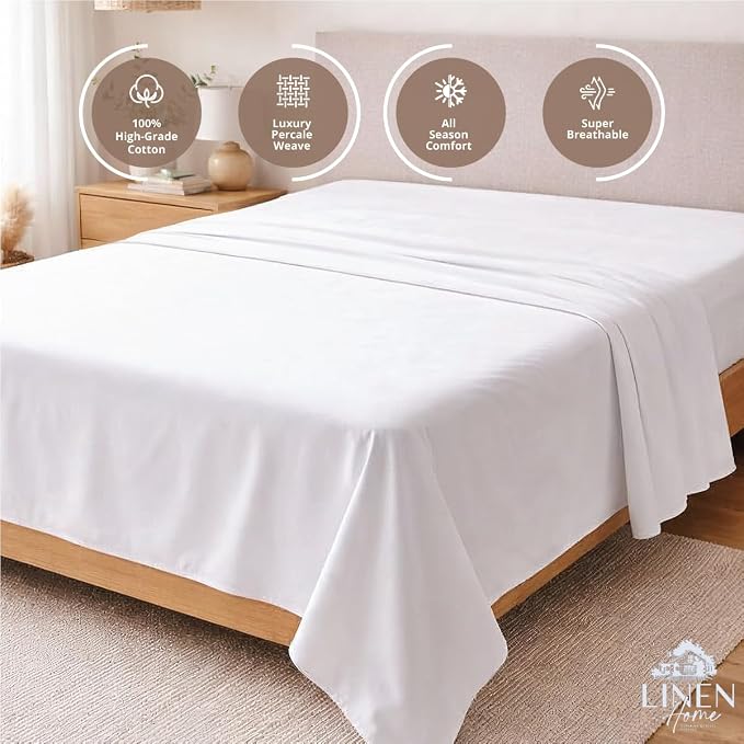 Linen Home 100% Cotton Percale 1 Flat Sheet, Twin Size - Image 3