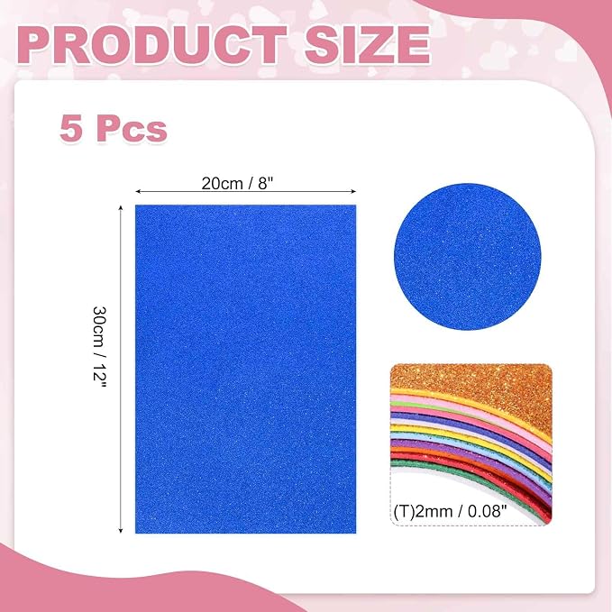 MECCANIXITY 5 Sheets Dark Blue Shiny Foam Sheets, 8 Inch x 12 Inch Sparkle EVA - Image 2