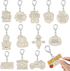 RattanView 24 Pcs Fall Craft Color Your Own Keychains DIY Craft Wooden Blank by RattanView
